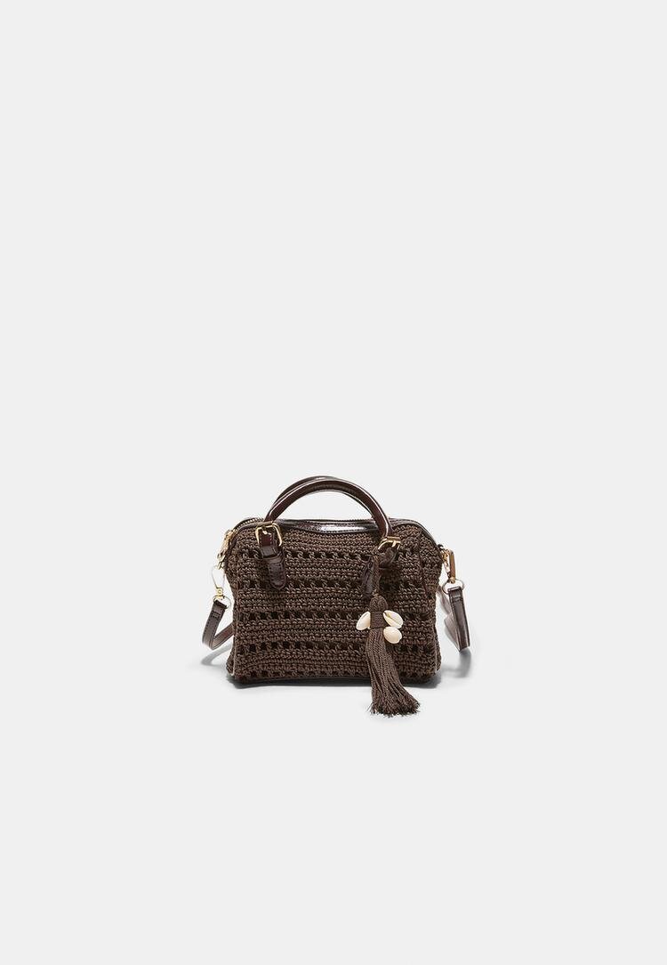 Stradivarius Geantă Tote Rotundă Din Croșetat Maro Os