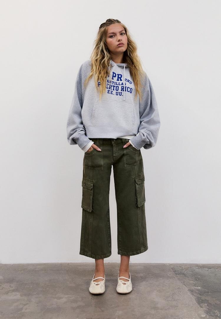 Stradivarius Hanorac Cu Contrast Pozițional Gri Melanj L