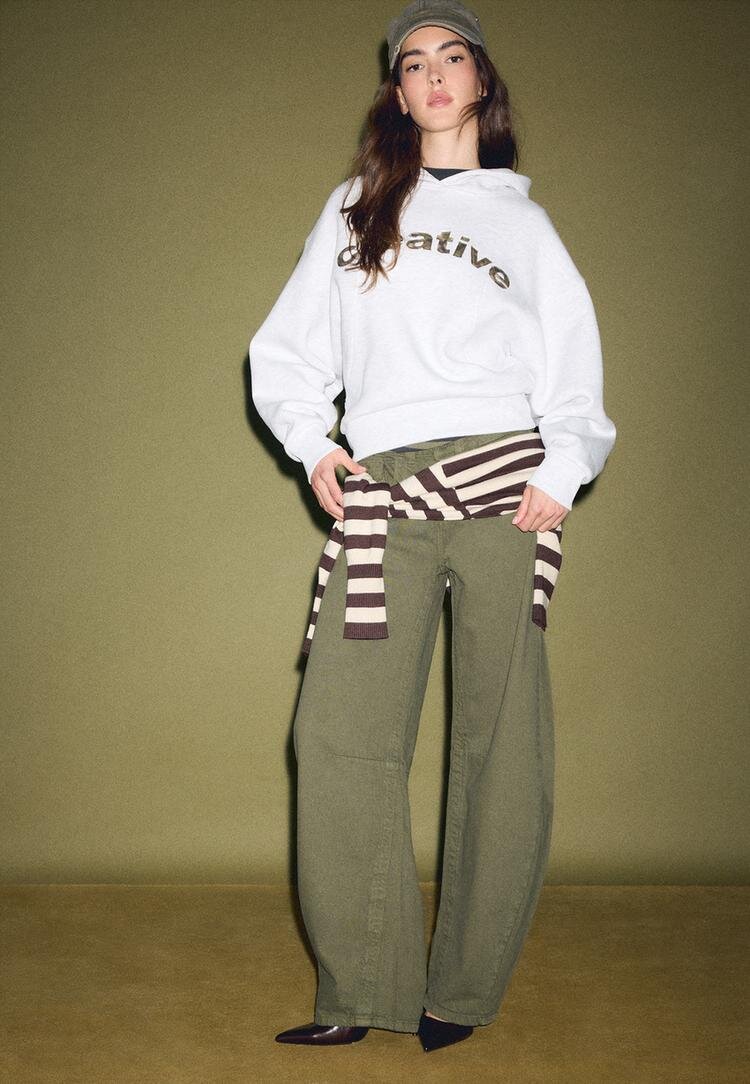Stradivarius Hanorac Cu Glugă Și Text Imprimat Gri Melanj Xl