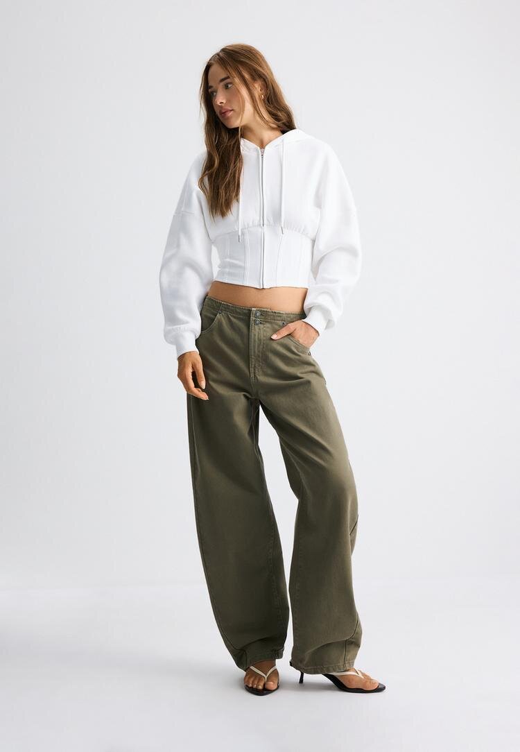 Stradivarius Hanorac Cu Glugă Tip Corset Ecru M
