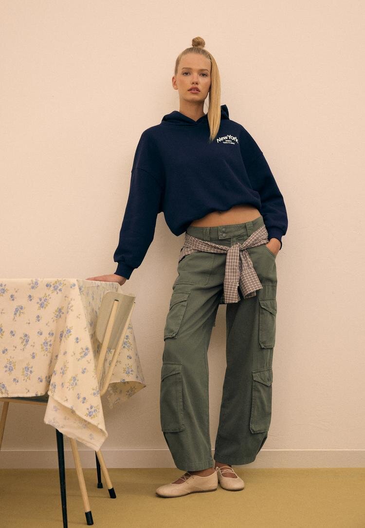 Stradivarius Hanorac Oversize Cu Grafică Marine Xs