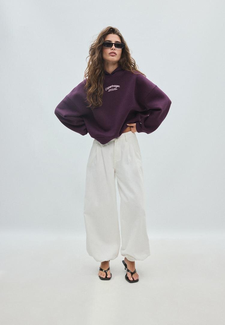 Stradivarius Hanorac Oversize Grafic Purpuriu L