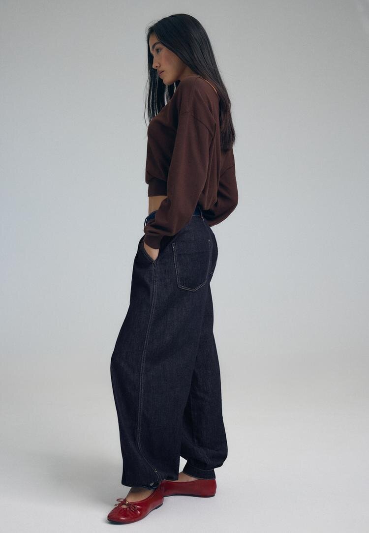 Stradivarius Jeans Balloon Fit Albastru Închis 38