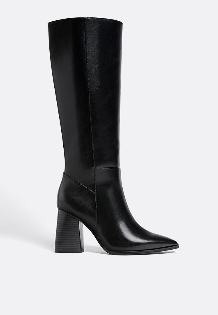 Stradivarius Largi. Cizme Înalte Cu Toc Negru 37