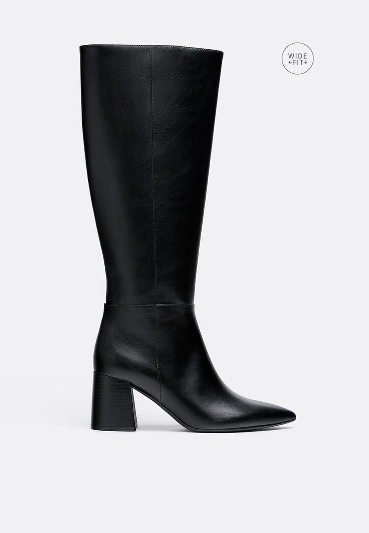 Stradivarius Largi. Cizme Înalte Cu Toc Negru 41