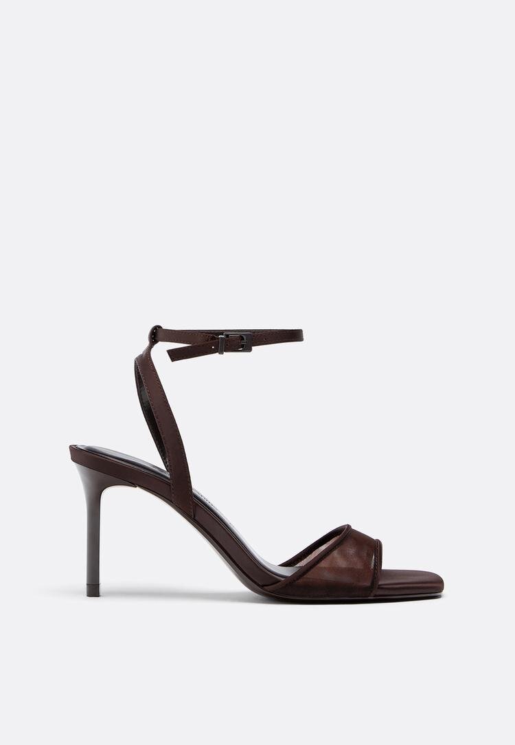 Stradivarius Largi. Sandale Cu Toc Stiletto Din Plasă Maro 38