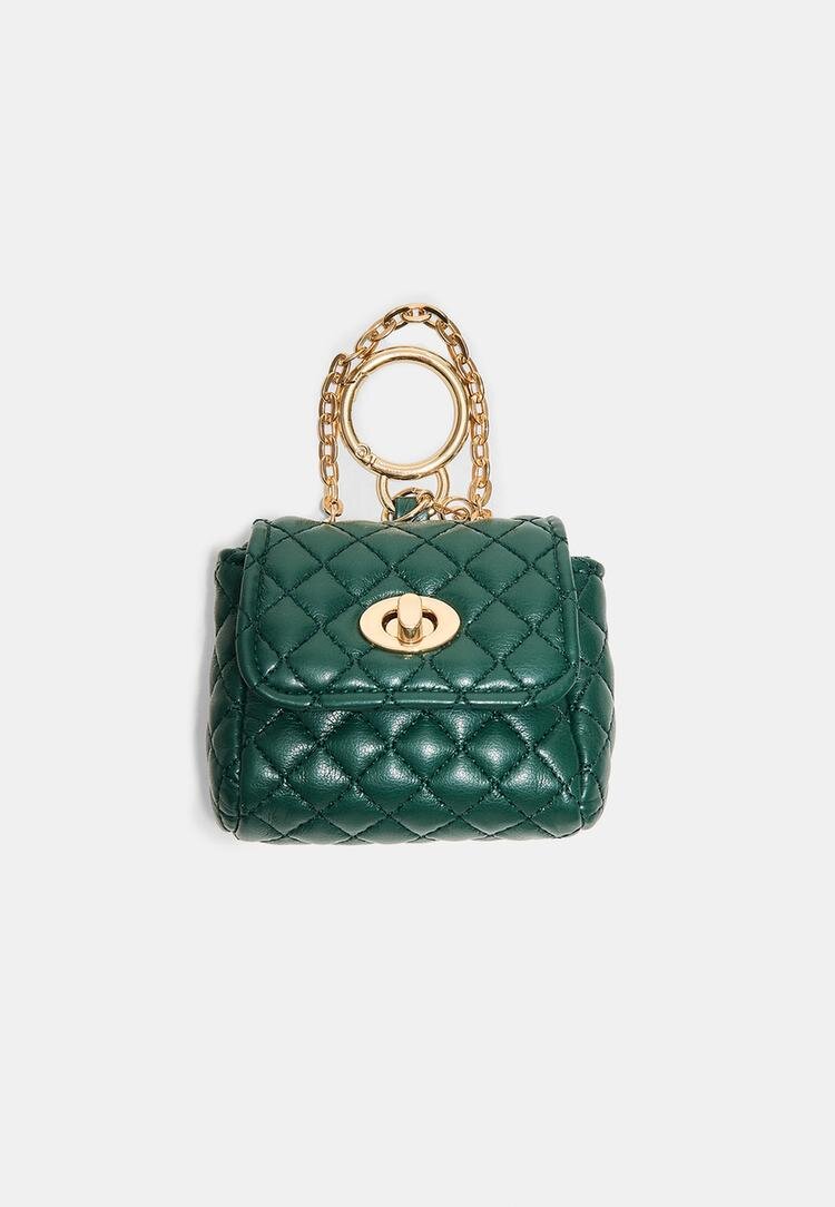 Stradivarius Mini Geantă Charm Matlasată Verde Sticlă Os