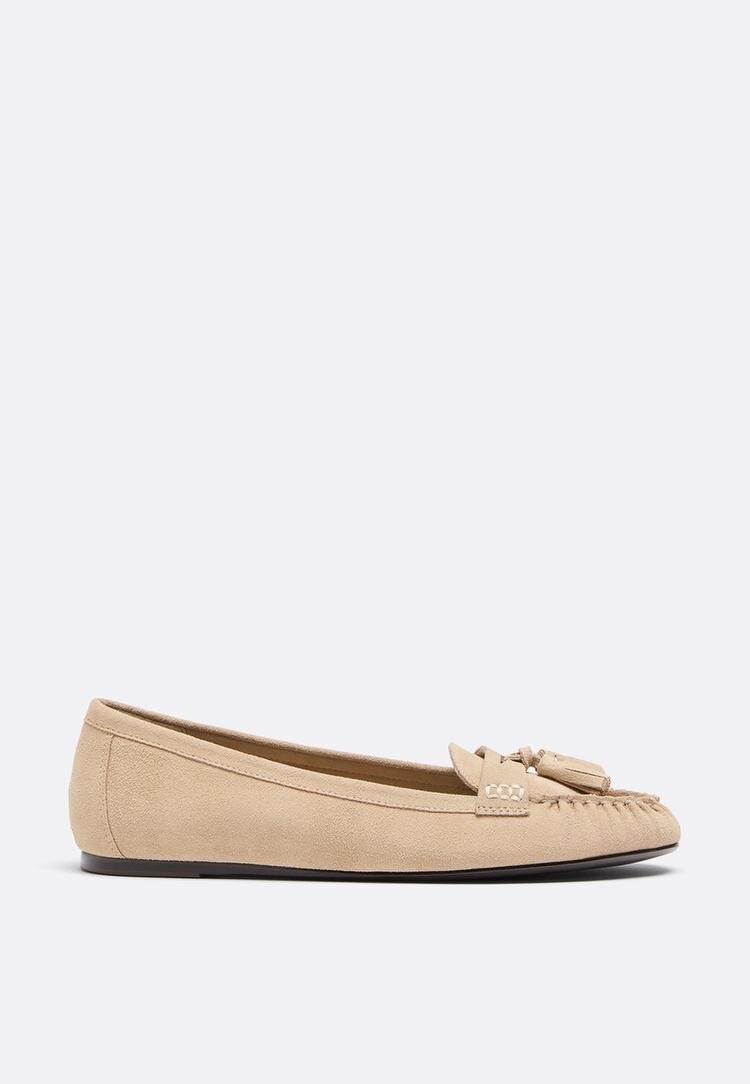 Stradivarius Mocasini Din Piele Cu Ciucuri Bej 35