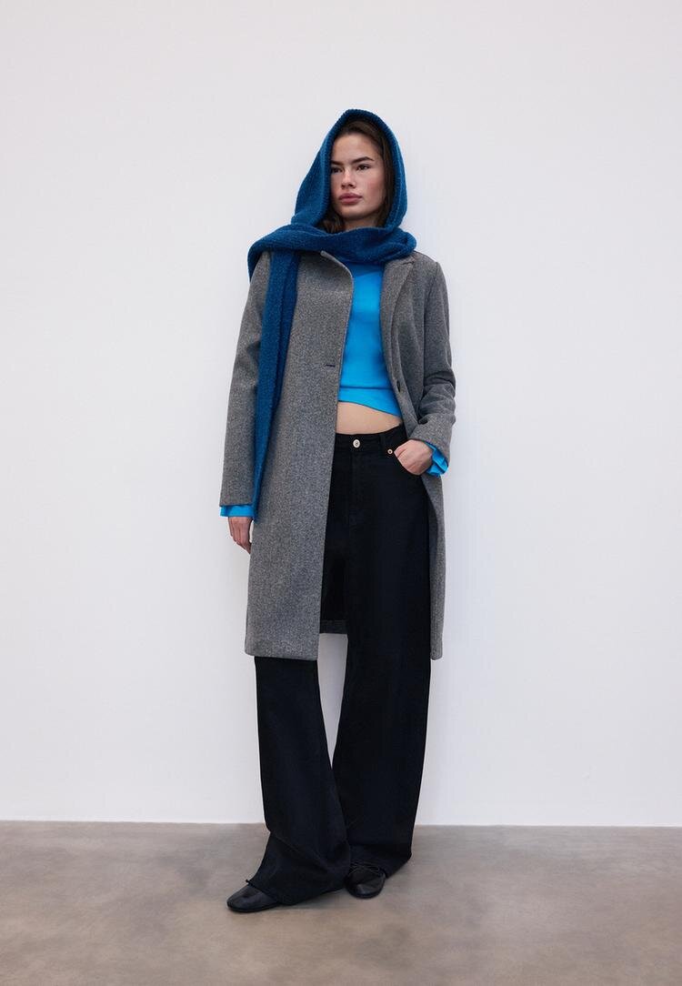 Stradivarius Palton Basic Moale La Atingere Gri Marengo L