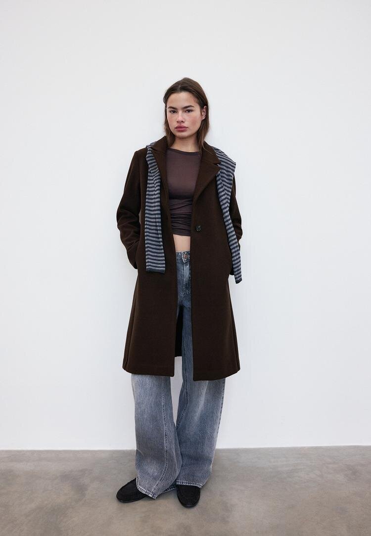 Stradivarius Palton Basic Moale La Atingere Maro L