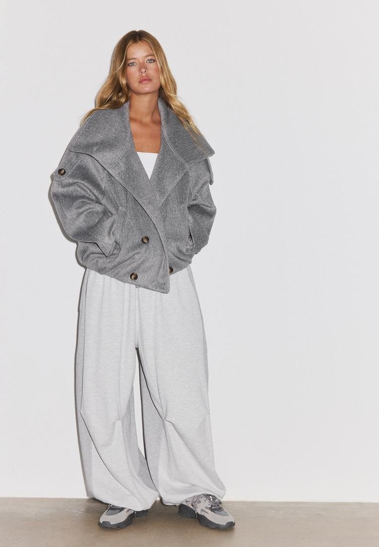 Stradivarius Palton Oversize Cu Guler Înalt Gri M