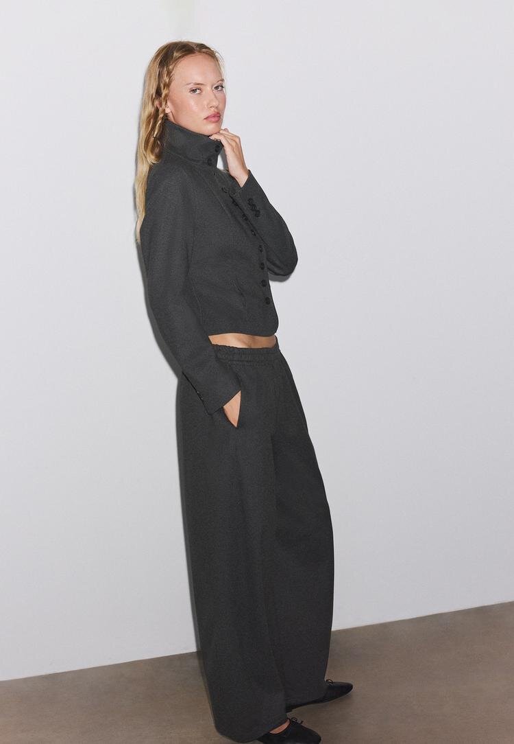 Stradivarius Pantaloni Barrel Gri Mediu L