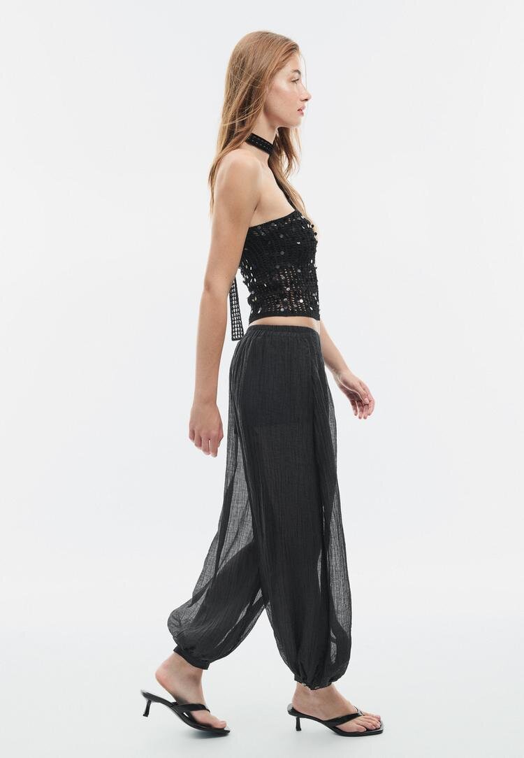 Stradivarius Pantaloni Bufant Texturați Negru Xxs