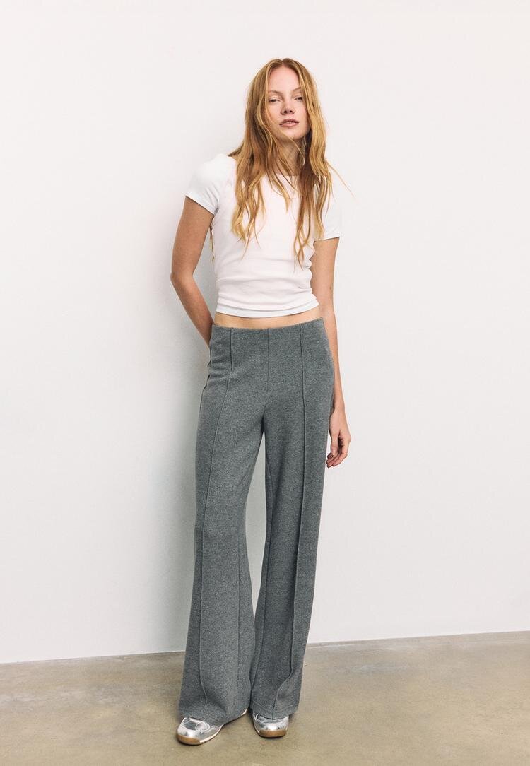 Stradivarius Pantaloni Cu Nervură Și Textură Fină Gri Marengo Xl