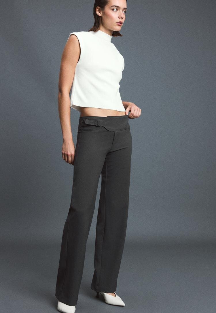 Stradivarius Pantaloni Drepți Cu Cataramă Gri 34