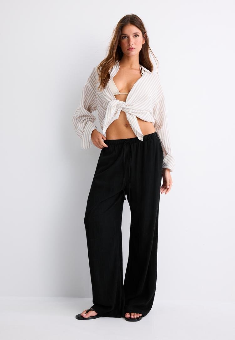 Stradivarius Pantaloni Drepți Cu Efect De In Negru Xs
