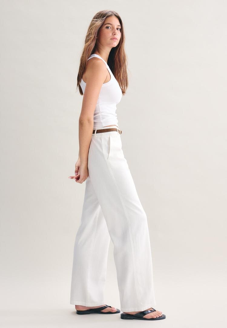 Stradivarius Pantaloni Drepți Cu Efect In Și Cordon Ecru 44