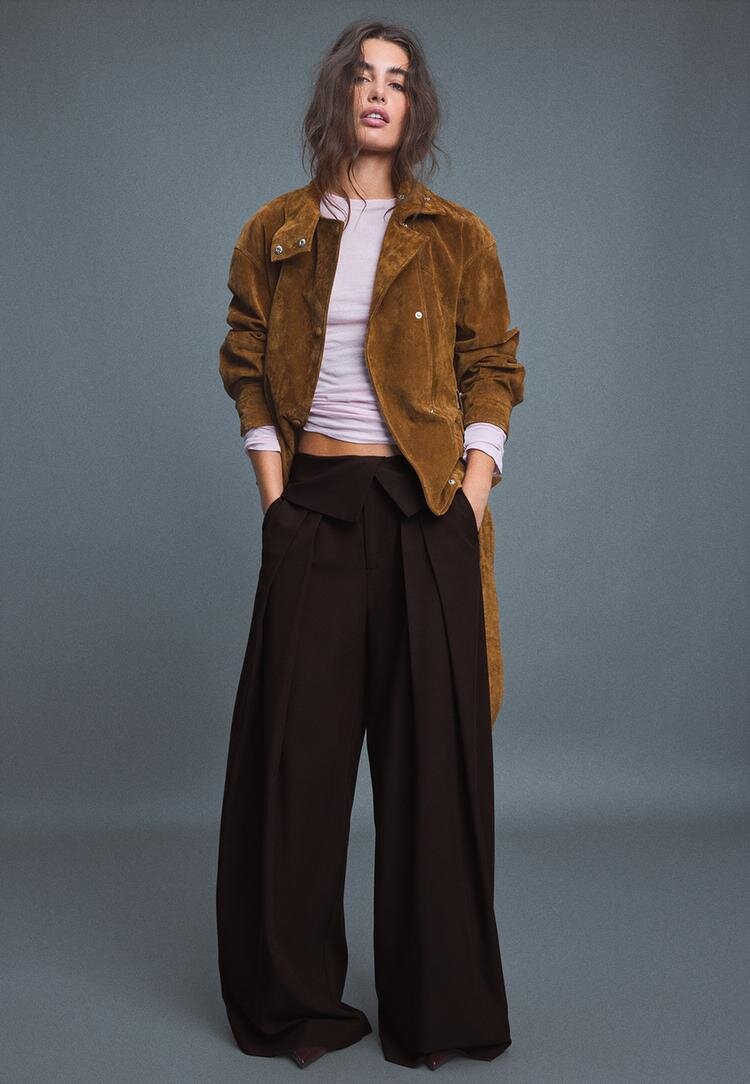 Stradivarius Pantaloni Eleganți Cu Talie Întoarsă Maro 32