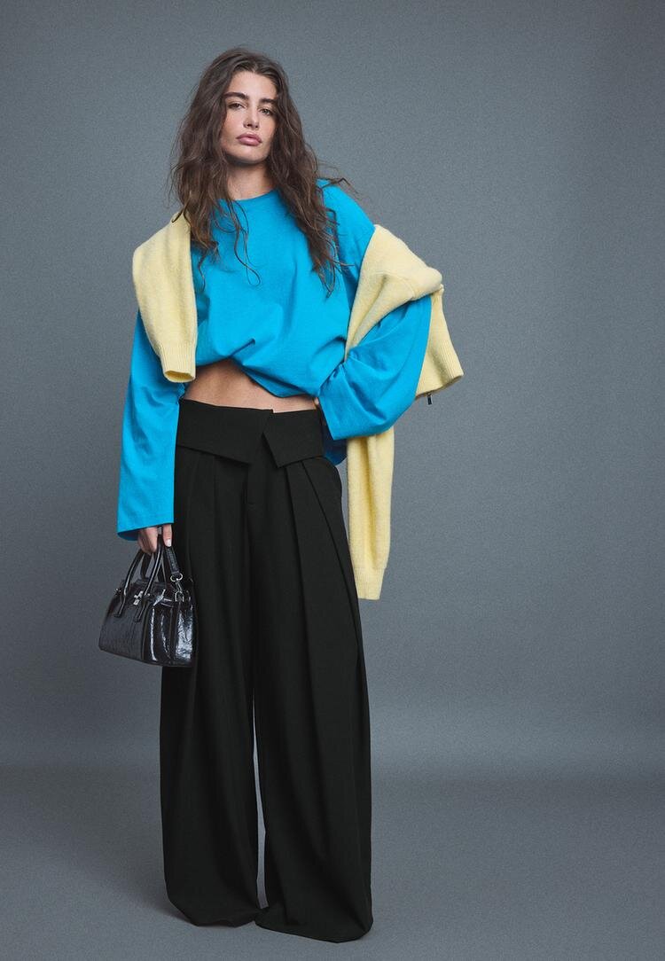 Stradivarius Pantaloni Eleganți Cu Talie Răsfrântă Negru 44