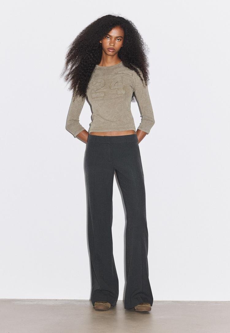 Stradivarius Pantaloni Eleganți Drepți Cu Talie Joasă Și Dungi Gri Închis 32