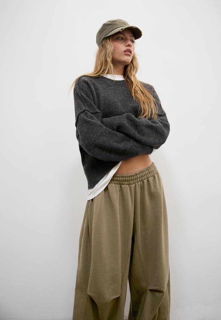 Stradivarius Pantaloni Jogger Balloon Fit Cu Stoppere Kaki S