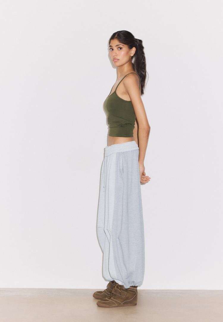 Stradivarius Pantaloni Jogger Balloon Fit Cu Stoppers Gri Melanj Xs