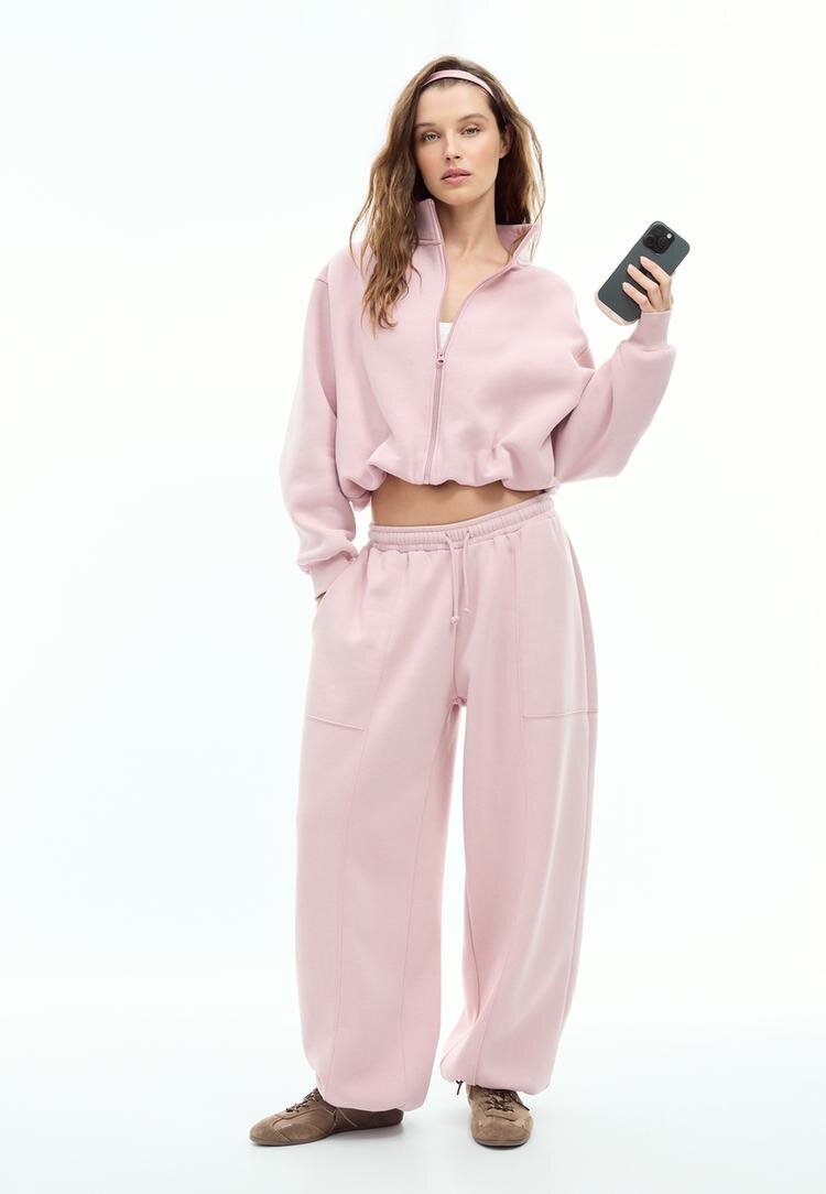 Stradivarius Pantaloni Jogger Barrel Din Felpa Cu Opritoare Roz Pastel S