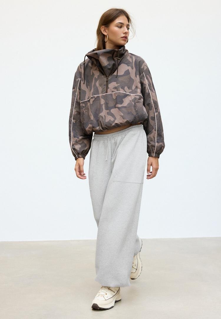 Stradivarius Pantaloni Jogger Barrel Din Felpa Cu Opritori Gri Melanj M