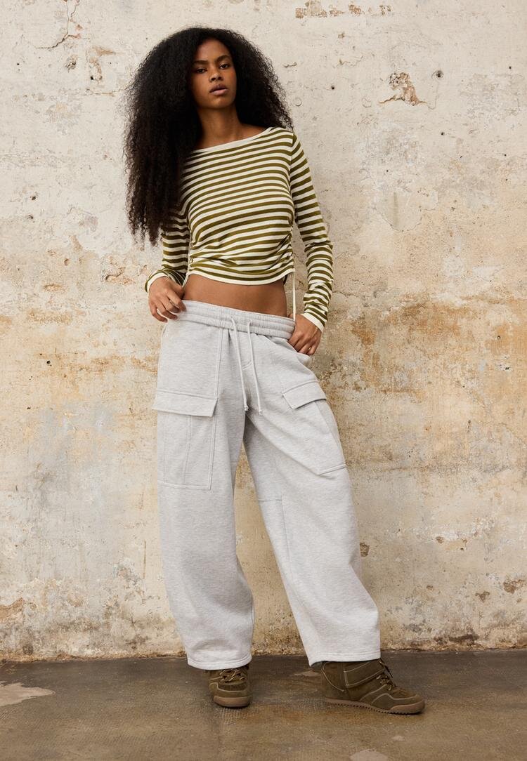 Stradivarius Pantaloni Jogger Cargo Gri Melanj Xl
