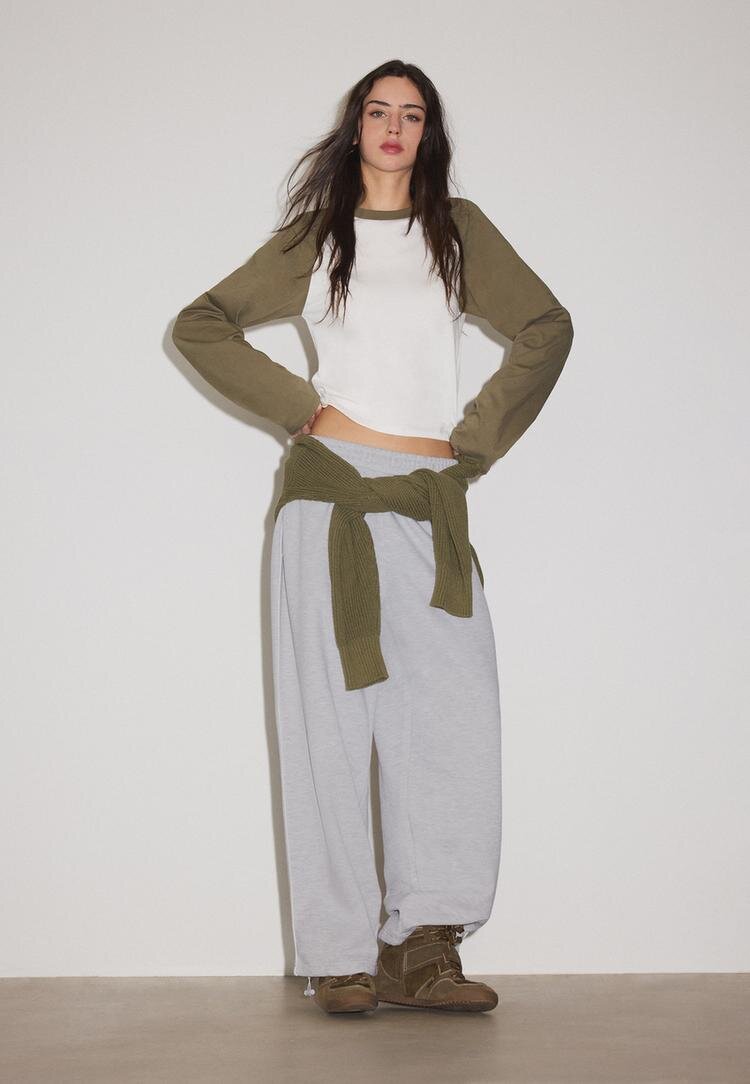 Stradivarius Pantaloni Jogger Cu Stoppers Gri Melanj L