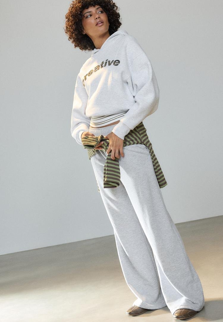Stradivarius Pantaloni Jogger Largi Gri Melanj L