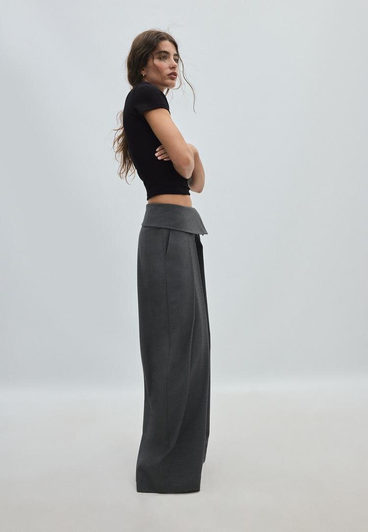Stradivarius Pantaloni Largi Cu Betelie Întoarsă Gri Marengo 42