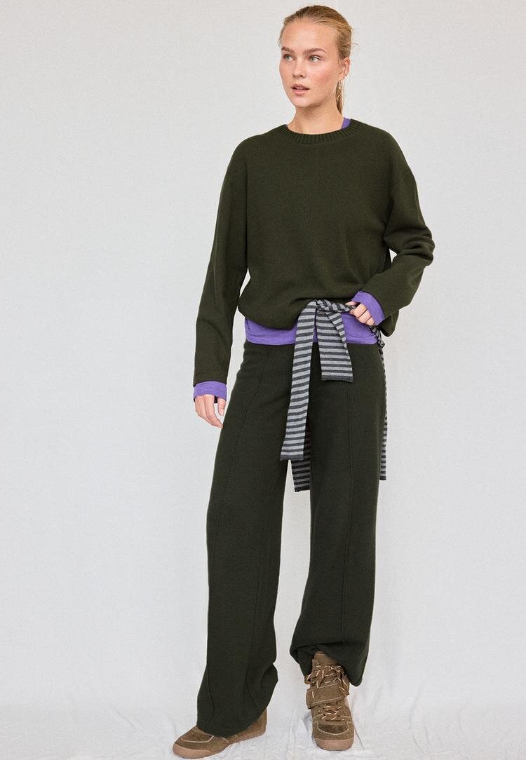 Stradivarius Pantaloni Largi Cu Nervură Kaki Xl