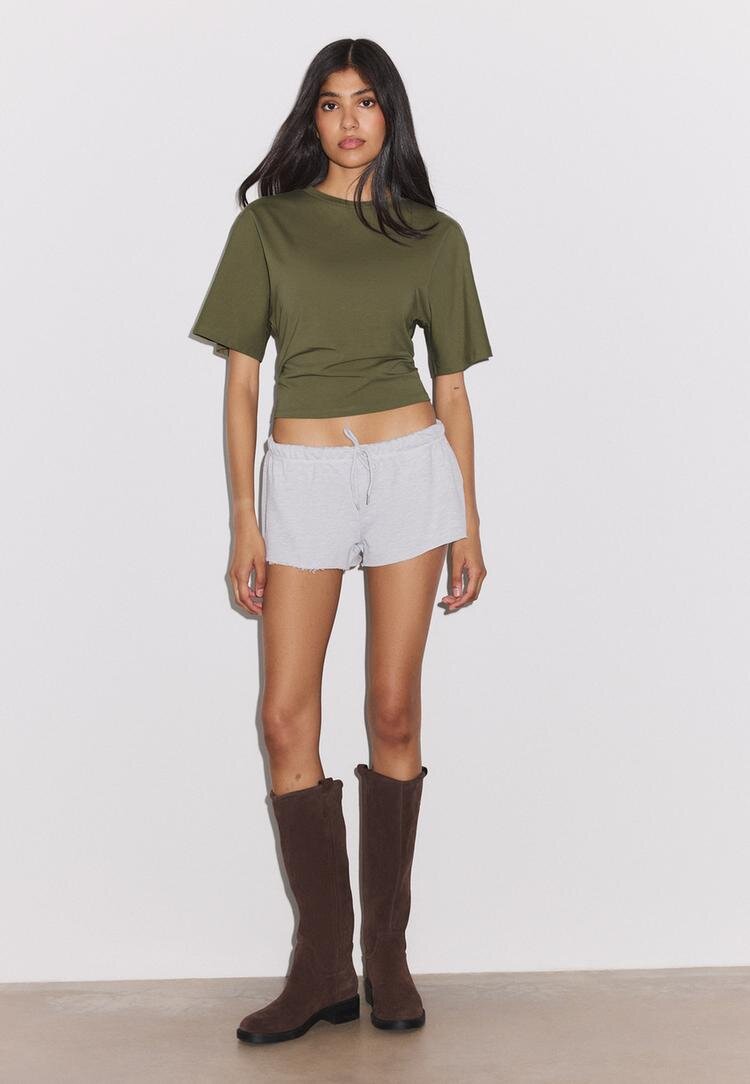 Stradivarius Pantaloni Scurti Mini Din Molton Gri Melanj L