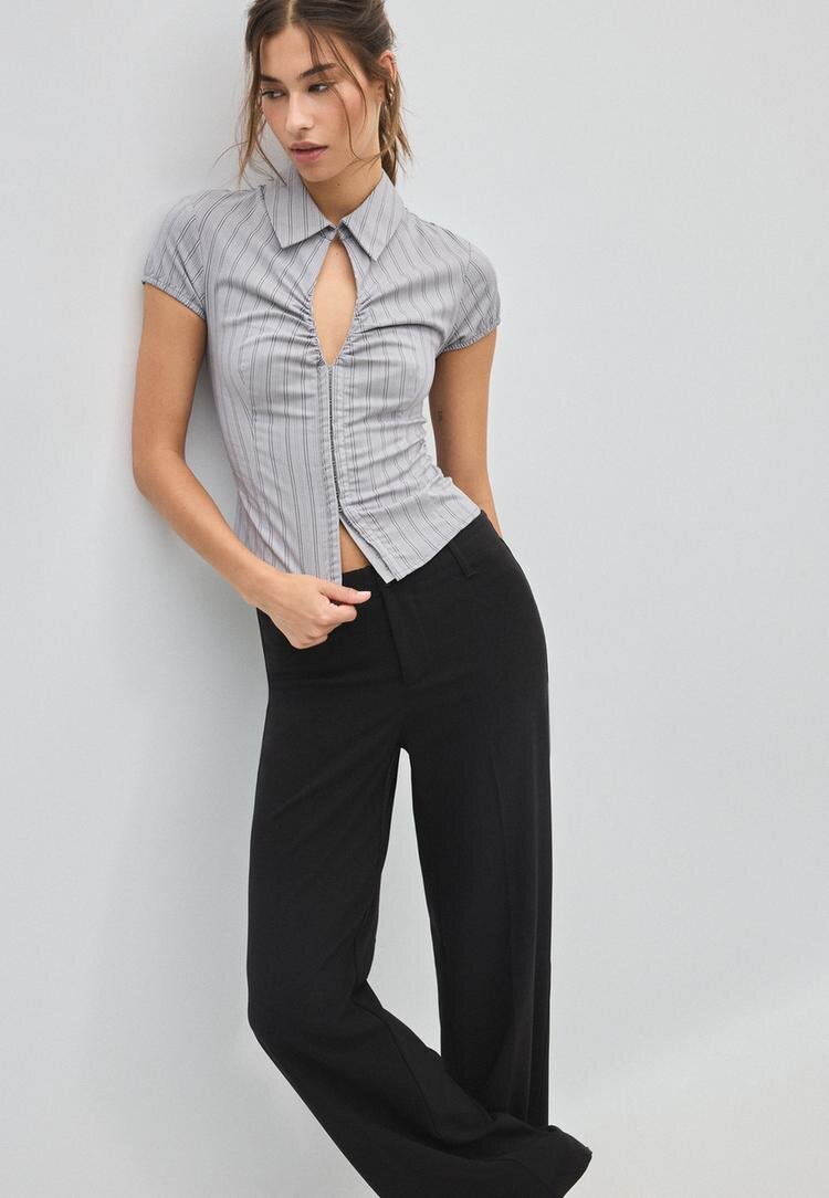 Stradivarius Pantaloni Slim De Costum Drepți Negru 44