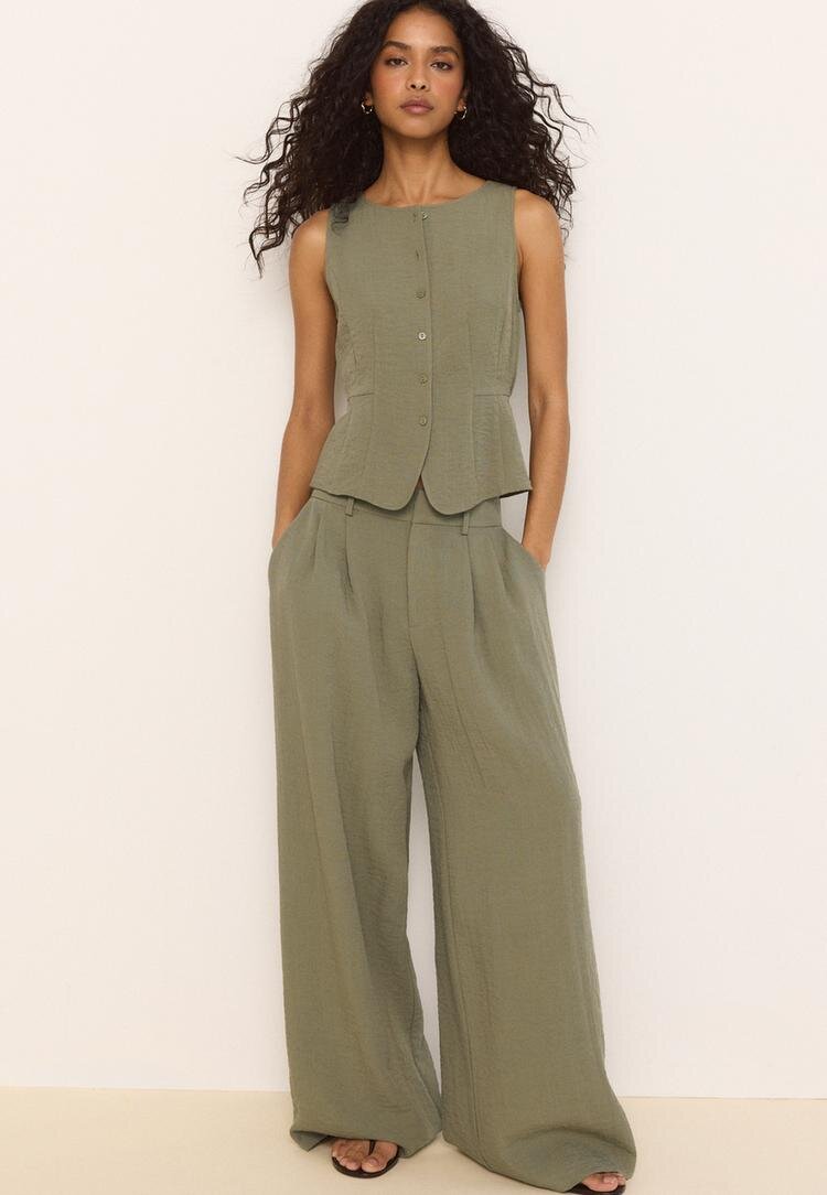 Stradivarius Pantaloni Super Wide Ajustabili Rustic Kaki 34