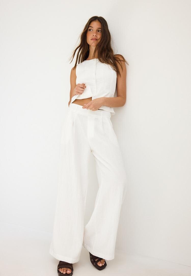 Stradivarius Pantaloni Wide Reglabili Aspect Rustic Ecru 32