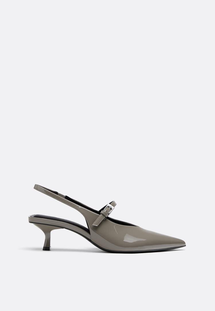 Stradivarius Pantofi Cu Toc Cu Efect De Lac Gri 36