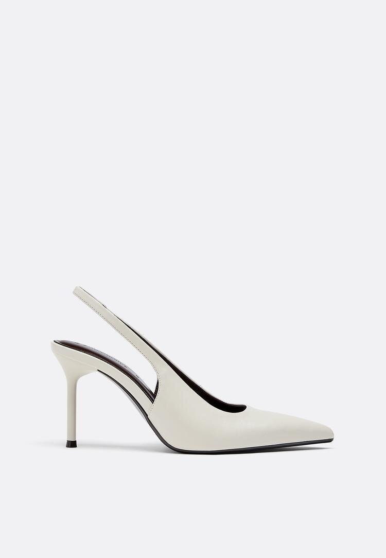 Stradivarius Pantofi Cu Toc Din Imitație De Piele Crem 36