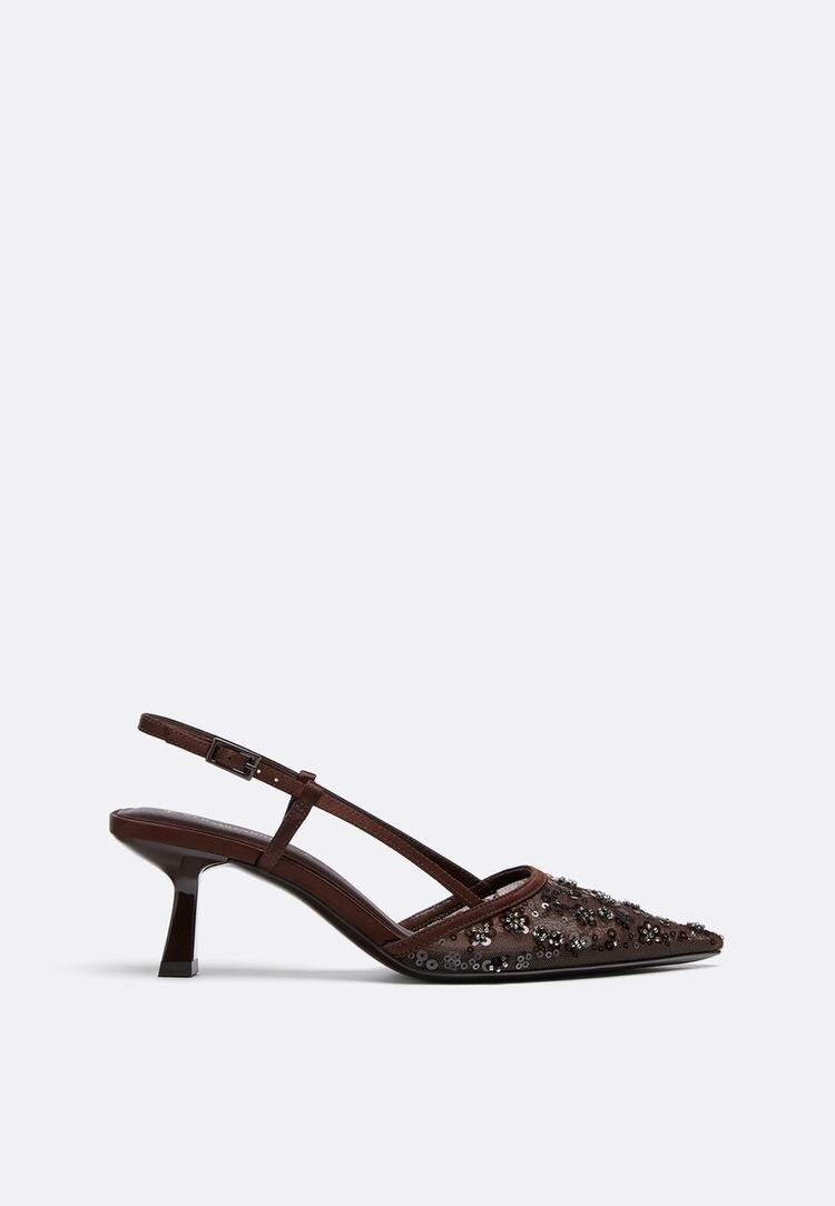Stradivarius Pantofi Cu Toc Din Plasă Cu Pietricele Maro 37