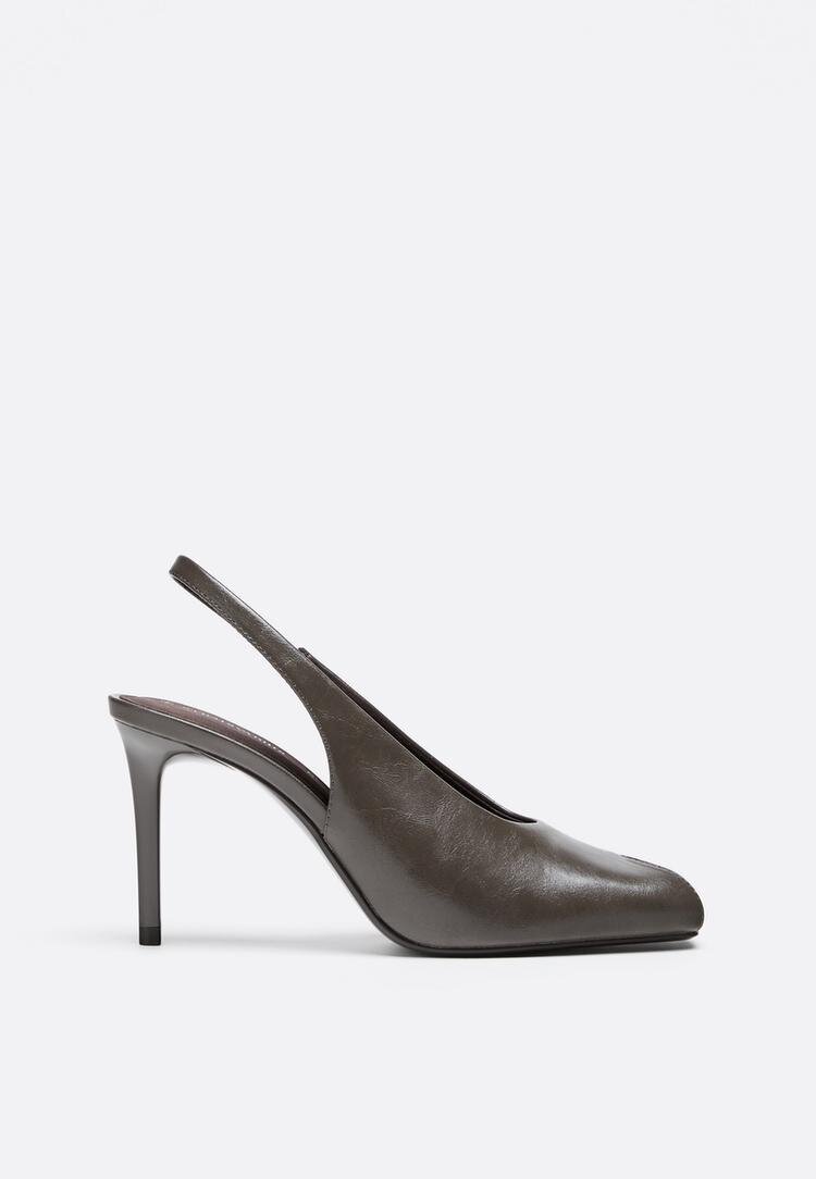 Stradivarius Pantofi Cu Toc Slingback Peep Toe Gri 37