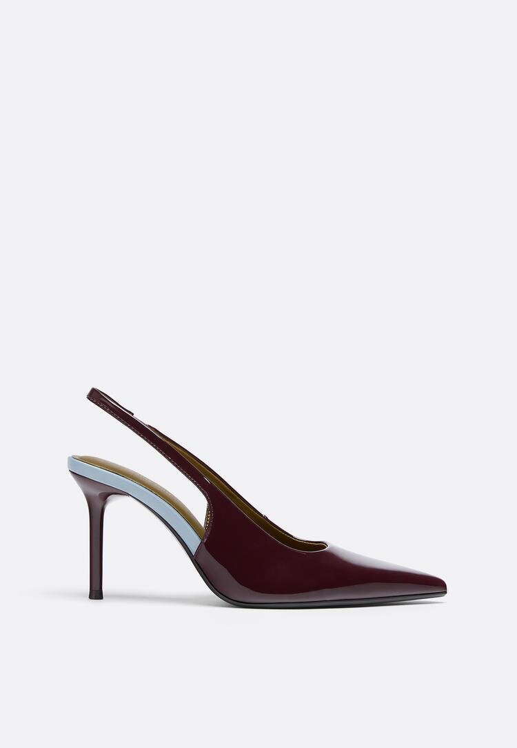 Stradivarius Pantofi Tricolori Cu Toc Decupați La Spate Bordo 36