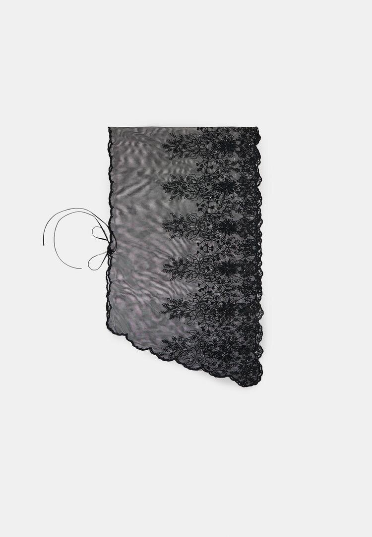 Stradivarius Pareo Drept Din Dantelă Negru Os