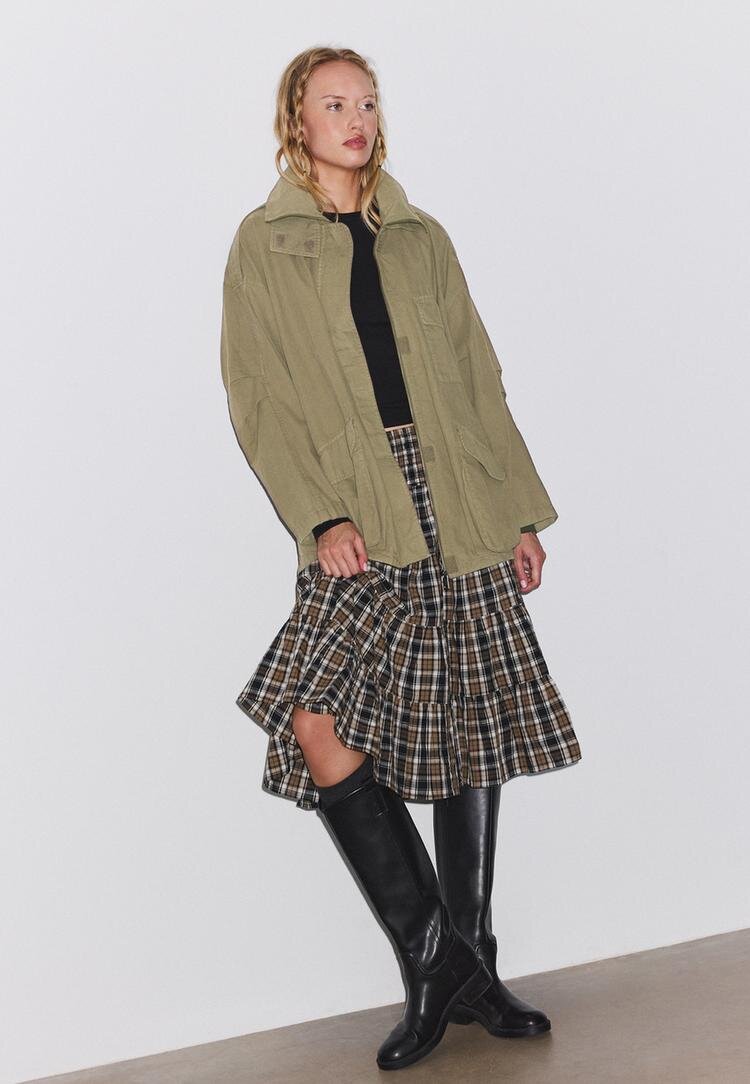 Stradivarius Parka Oversize Cu Buzunare Kaki L