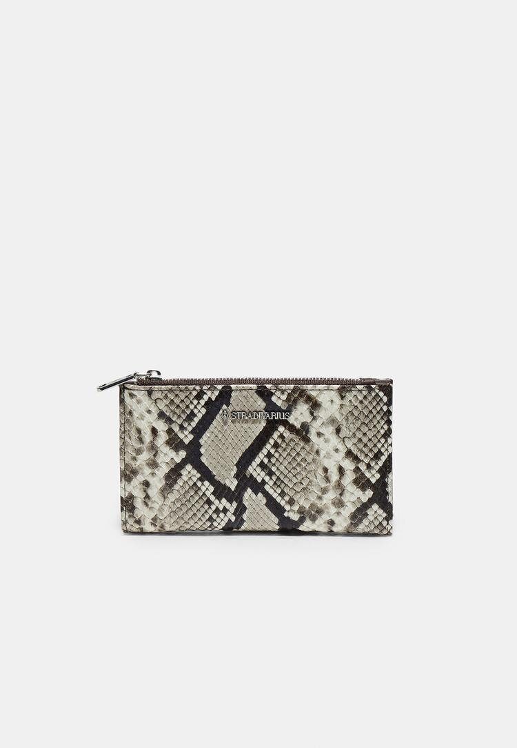 Stradivarius Portofel Basic Cu Efect Print Șarpe Piatră Os