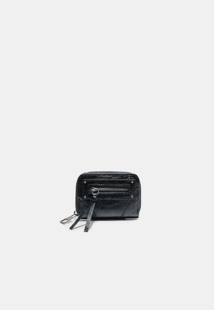Stradivarius Portofel Portcard Cu Buzunar Cu Fermoar Negru Os