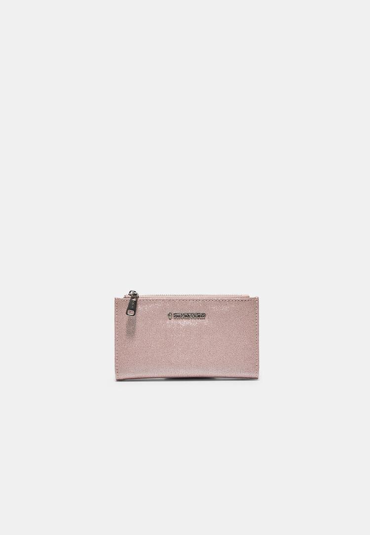 Stradivarius Portofel Și Port-Card Alungit Cu Aspect Lucios Roz Pastel Os