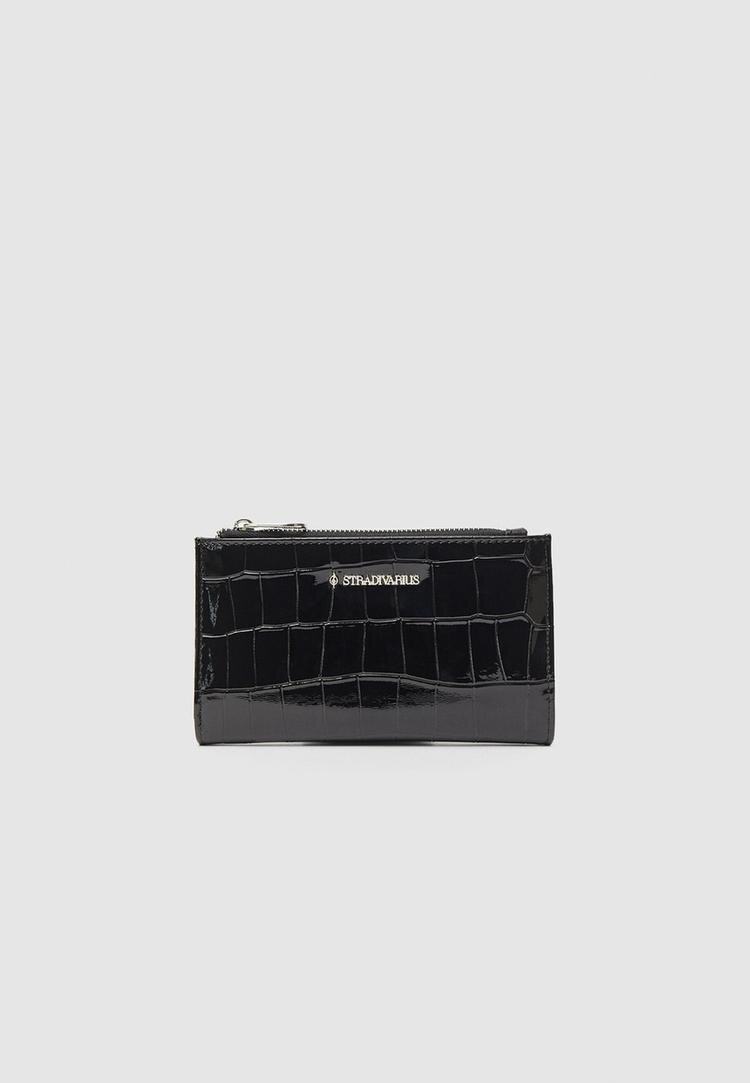 Stradivarius Portofel Simplu Cu Presaj Piele De Crocodil Negru Os
