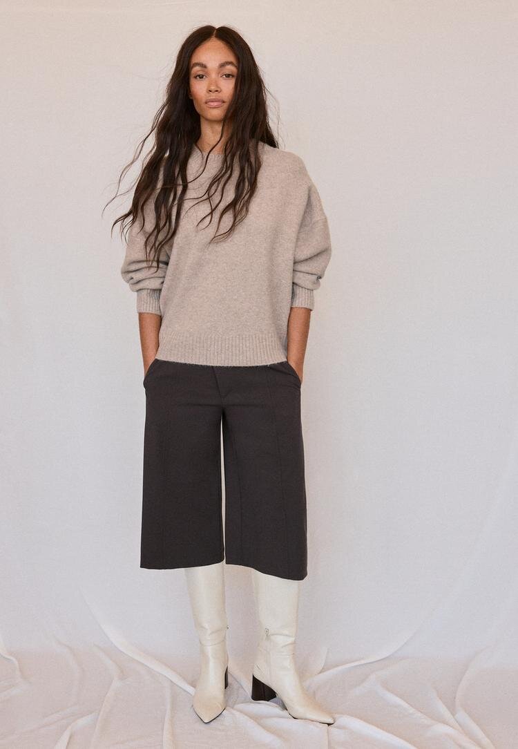 Stradivarius Pulover Basic Din Tricot Fin La Atingere Albastru Spălat S