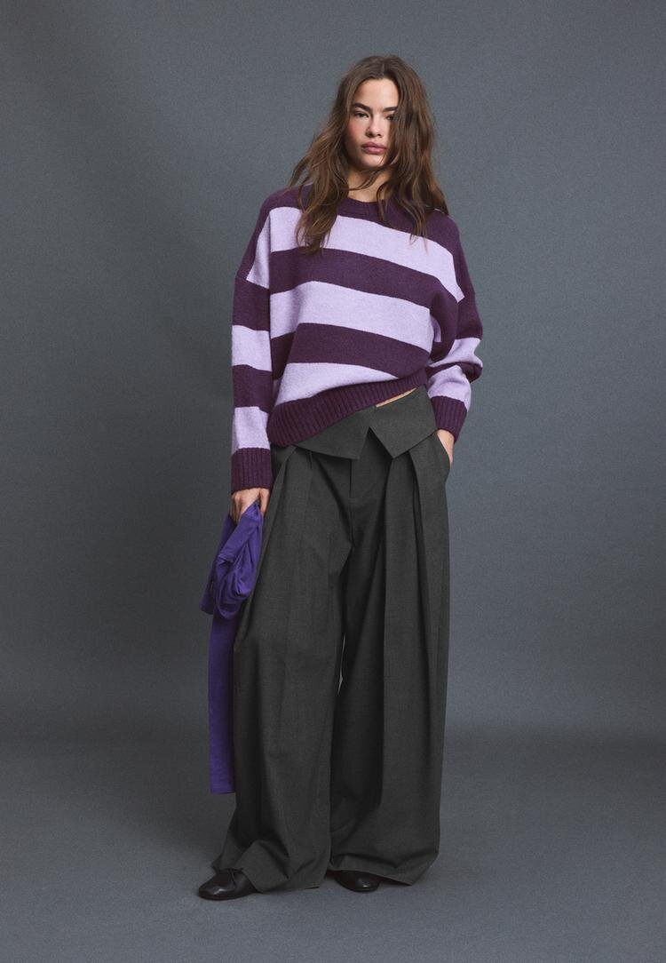 Stradivarius Pulover Basic Din Tricot Fin La Atingere Purpuriu Xl